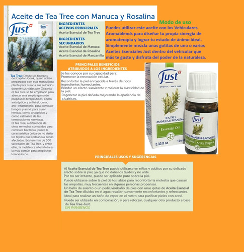Aceite Esencial De Tea Tree Manuca/ Rosalina 10ml Swiss Just