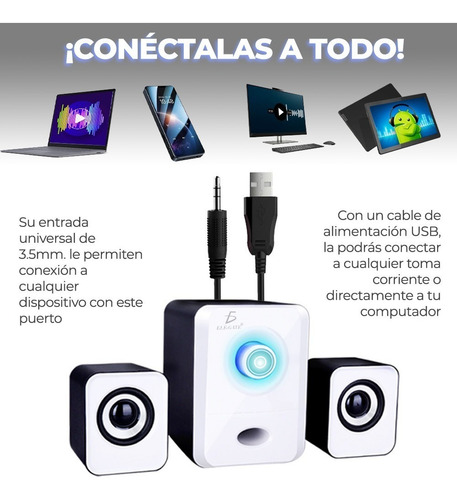 Imagen 3 de 4 de Bocina Usb 2.1 Altavoces 3.5mm Pc Laptop Celular Con Envío