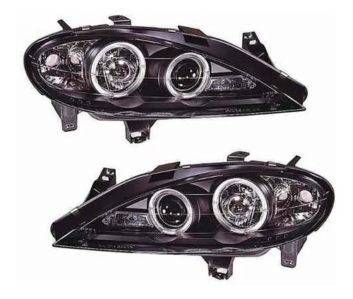 Farol Angel Eyes Led Megane 2000 A 2005 Máscara Negra