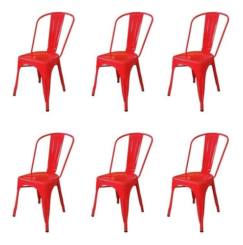 Silla de comedor DeSillas Tolix, estructura color rojo, 6 unidades