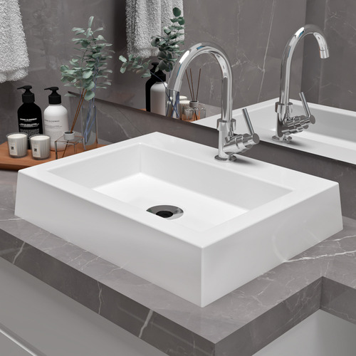 KIT Cuba Pia De Apoio Retangular 47x36cm Esmeralda Para Banheiro Com Torneira E Válvula Cromada Beltempo
