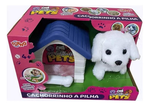 Cachorro De Pelúcia Branco Anda, Late, Casinha Toyng 48289