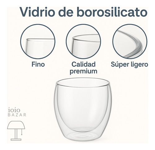 Pack X6 Vaso Vidrio Doble Pared Pocillo Café 275ml Ioiobazar Transparente