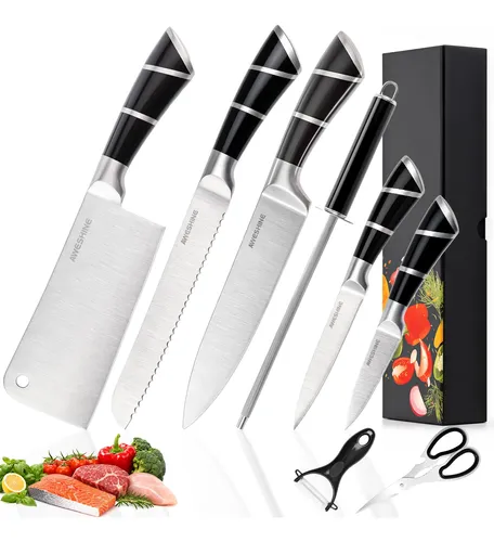 Kit 8 Facas Inox Para Cozinha ​Robustas Afiadas E Resistentes Preto