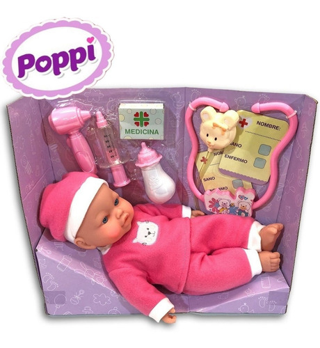 Muñeca Bebote Poppi Vamos Al Doctor + Accesorios Luz Y Habla