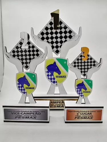 Troféu Para Campeonato De Xadrez Dama Preta De Resina Luxo