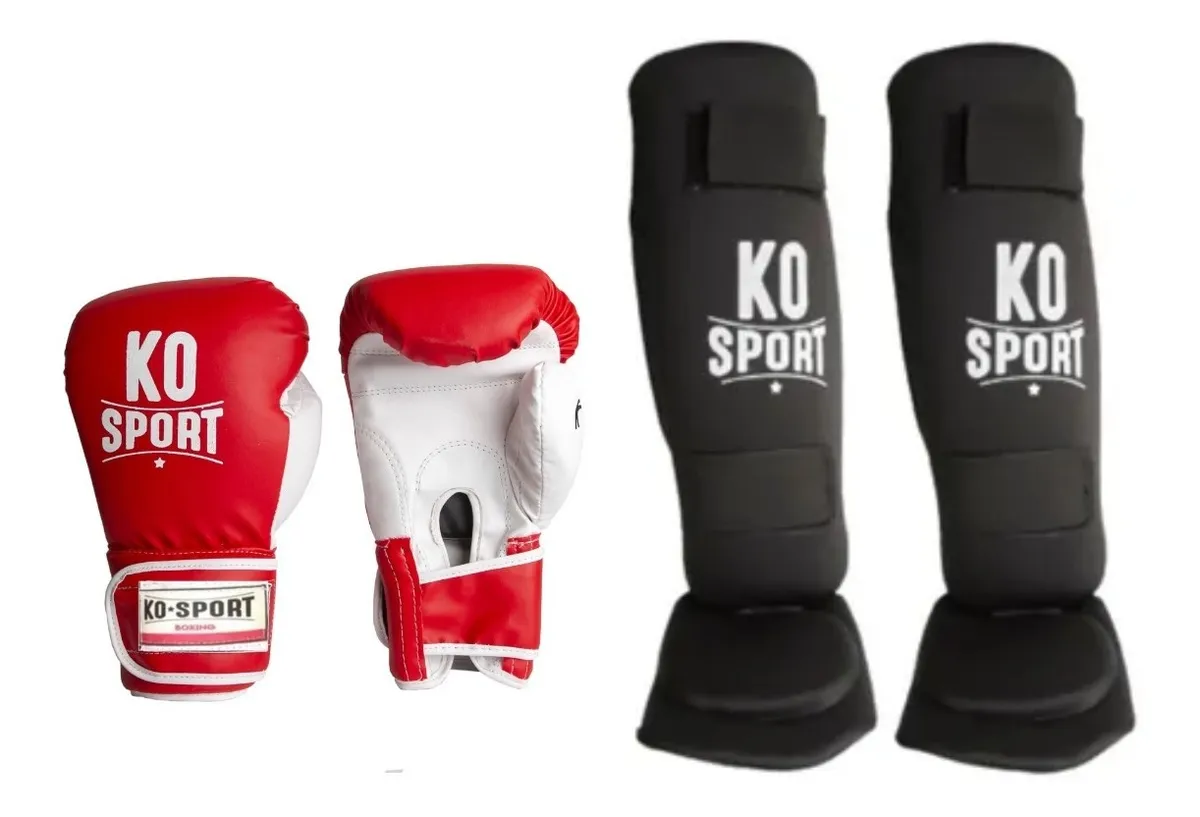 Guantes De Boxeo Ko Kick Boxing Con Tibiales Canilleras Kit