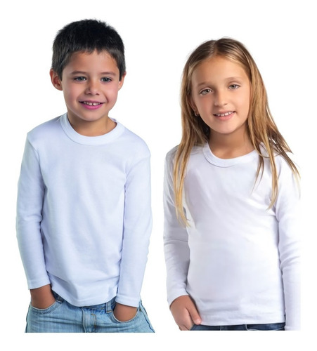 12 Camisetas Blancas Niño Algodón 100% Unisex Manga Larga 