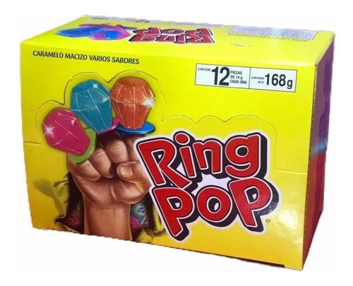 Caramelo Macizo Ring Pop 12pz En Forma De Anillo