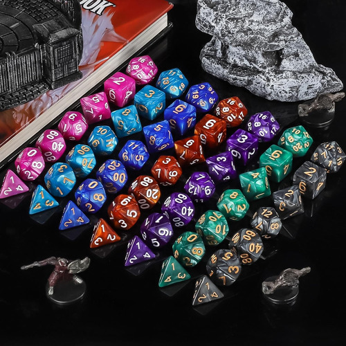 Juego De Dados De Rol: 49 Dados Poliédricos Con 7 Bolsas