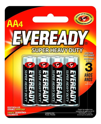 Blister 4 Pilas Zinc Carbon Eveready Aa Super Heavy Duty - Importadora Fotografica - Distribuidor Oficial Eveready