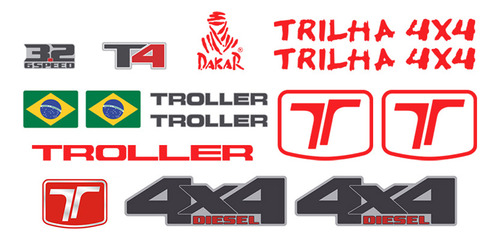 Adesivos Troller T4 2015/2019 4x4 Trilha Emblemas Vermelho
