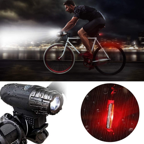 Imagen 5 de 7 de Juego De Lampara Luces Para Bicicleta Usb Recargable Ip65