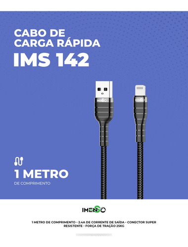Cabo Imenso Ims-142 Usb-a Para Lightning 1m Nylon Trançado