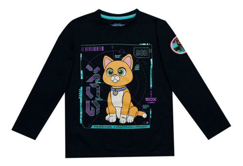 Polera Manga Larga Niño Buzz Gatito Azul Disney