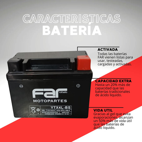 Bateria Far Gel Ytx4l-bs = Gtx4lbs Guerrero Day Mondial Dax
