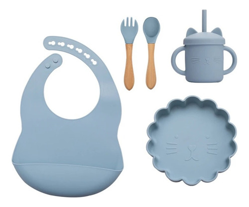 Introdução Alimentar Kit Silicone Leãozinho C/ Ventosa Azul