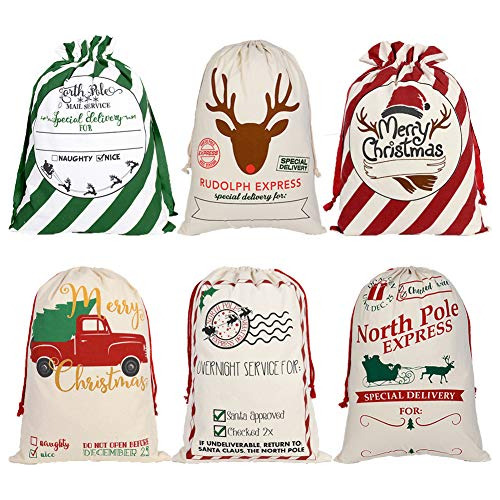 6 Pack Santa Sacks Christmas Canvas Bag, Large Reusable...