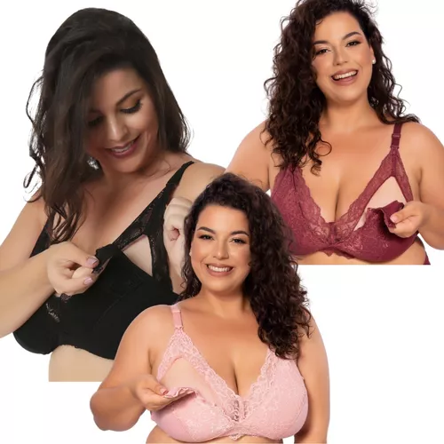 Kit Sutiã Amamentação Algodão Renda C/3pçs Plus Size 48 A 56