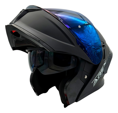 Casco Para Moto Rebatible Negro Mate Mica Azul Talla M