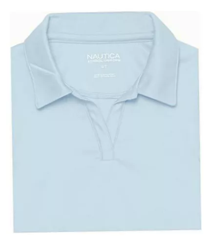 Camisa polo Nautica Performance de manga curta para meninas, cor azul, azul  claro