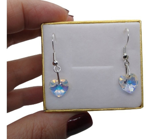 Imagem 6 de 6 de Brinco Cristal Swarovski Coração Aurora Boreal Prata 925