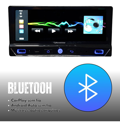 Central Multimídia 1din Mp5 Universal Bt Carplay Sem Fio