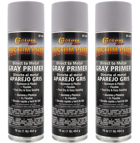 3 X Primer Automotriz Gris 454 G Sp-448-3pk Custom Shop