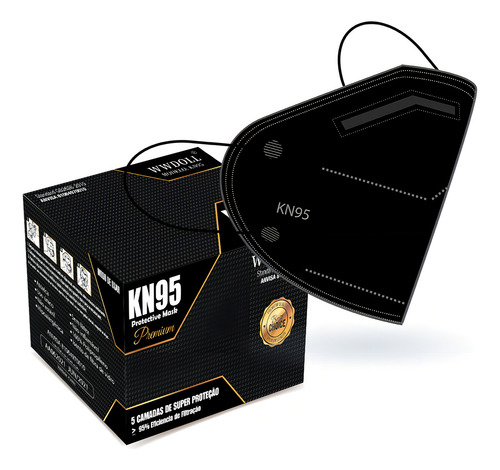 Kit 50 Máscaras Descartáveis Kn95 Premium Wwdoll Cor Preto Desenho Do Tecido Liso