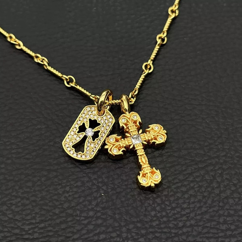 . Collar Con Colgante De Cruz Bañado En Oro De 22 Quilates