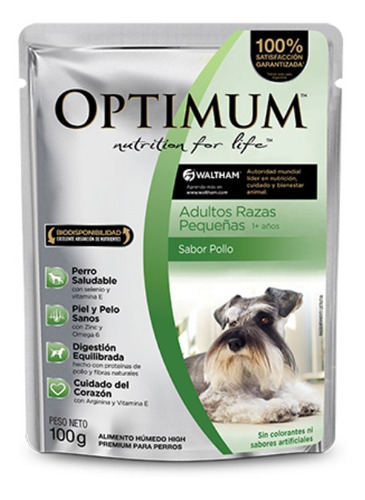 Imagen 1 de 1 de Alimento Optimum Nutrition for life para perro adulto de raza pequeña sabor pollo en sobre de 100g