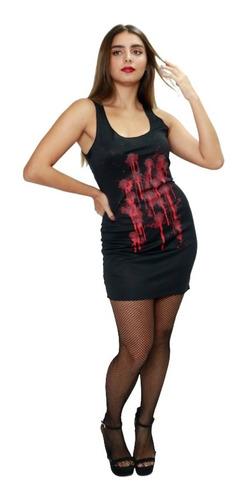 Disfraz Vestido Negro De Asesina Con Sangre Balazos Bullets Terror Halloween Con Pantimendias Negras Dama