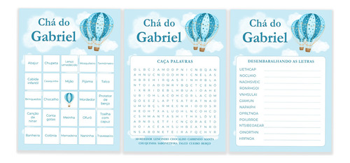 Kit 3 Brincadeiras Chá De Bebê Em Pdf-tema: Balões Azul