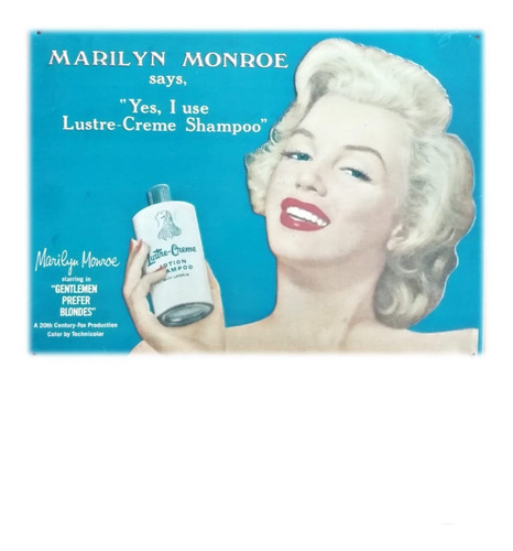 Marilyn Monroe, Cartel Metalic Publicitario Vintage Año 1953