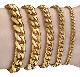 Pulsera Esclava Hombre Y Mujer Cubano Eslabón Acero Oro