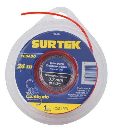 Nylon Cuadrado Desbrozadora Doble Blíster 3.7mm X 24m Surtek