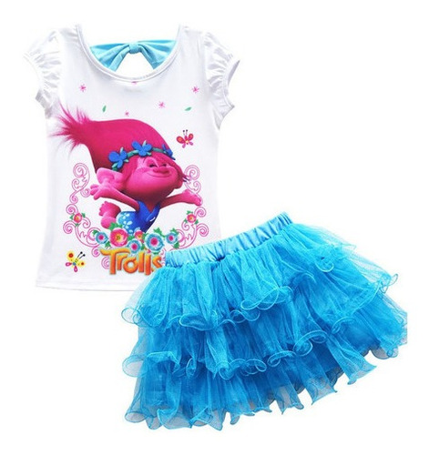 Moda Niños Ropa Niñas Anime Trolls Playera+falda