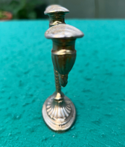 Mini Candelabro 3 Boca Antigo Metal Ingles Mini Velas Prata Com Dourado (Usado)