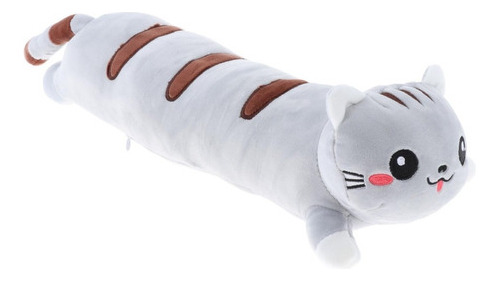Almohada De Tiro Largo De Felpa Suave De Gato De Gris