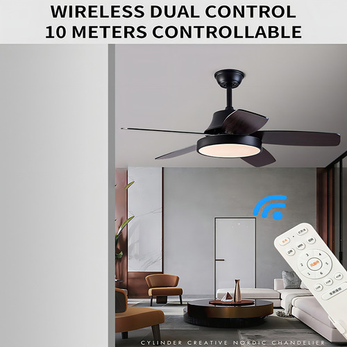 Lámpara Ventilador Techo Resee Multifunción de Madera Marrón 127V