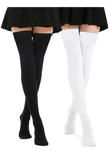 Calcetas Largas Medias Blanca /negra Moda Japonesa Kawaii 