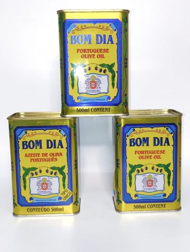 Imagem 1 de 3 de Kit 03 Azeites De Oliva Português Bom Dia Lata - 500ml