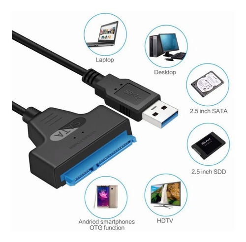 Imagen 3 de 9 de Adaptador Cable Usb 3.0 A Sata 3 Hdd 2.5 22 Pines | Dfast