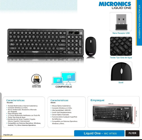 Combo Teclado + Mouse Inalámbrico Micronics Liquid One