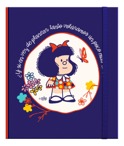 Libreta Lujo Cuaderno Mafalda Super Azul + Lapices Gel(5)
