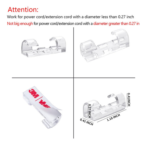 Organizador De Cables Autoadhesivo Transparente Para Clips D