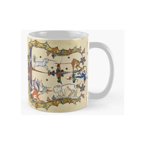 Taza Bestiario Medieval Extraño, Mono De Lucha De Unicornio,