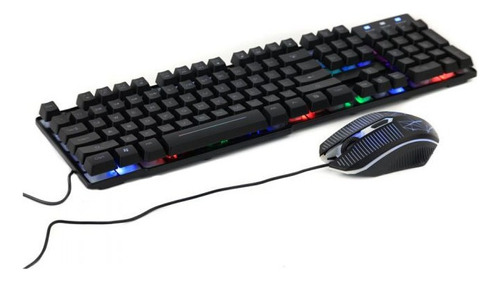 Kit Teclado Gamer Con Mouse Rgb Negro Gkm1688