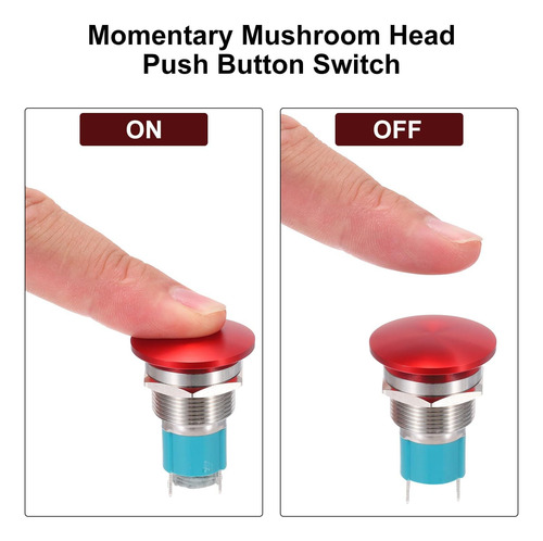 Meccanixity 1pcs 10a 250v Ac 16 Mm Cabeza De Hongo Push 1no