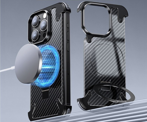 Capa De Fibra De Carbono Com Suporte Magnético Para iPhone
